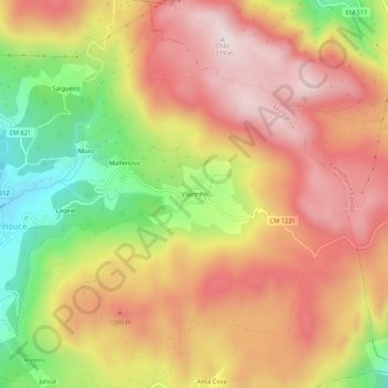 Mapa topográfico Vilarinho, altitud, relieve