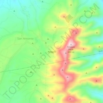 Mapa topográfico Anggas, altitud, relieve