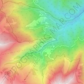 Mapa topográfico Piaggia, altitud, relieve