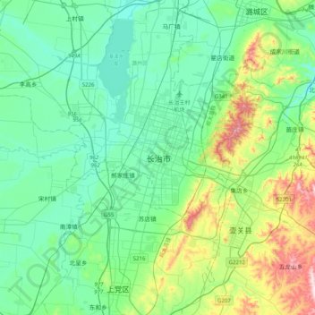 Mapa topográfico Changzhi, altitud, relieve