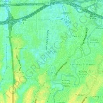 Mapa topográfico Jakasetia, altitud, relieve