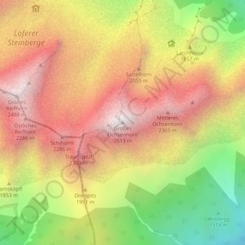 Mapa topográfico Großes Ochsenhorn, altitud, relieve