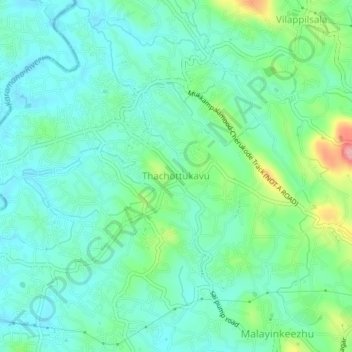 Mapa topográfico Thachottukavu, altitud, relieve