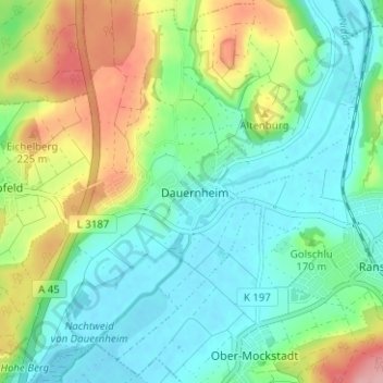 Mapa topográfico Dauernheim, altitud, relieve