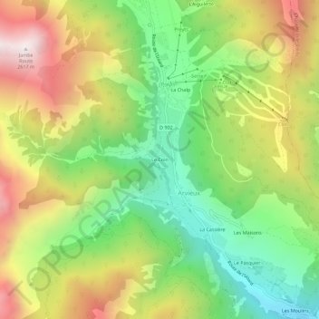 Mapa topográfico Le Coin, altitud, relieve