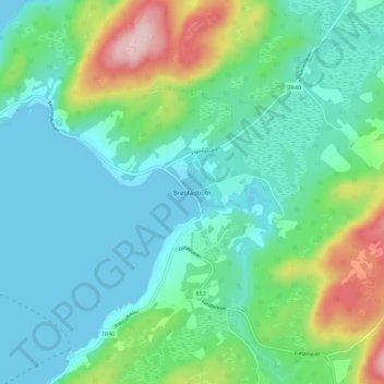 Mapa topográfico Brøstadbotn, altitud, relieve