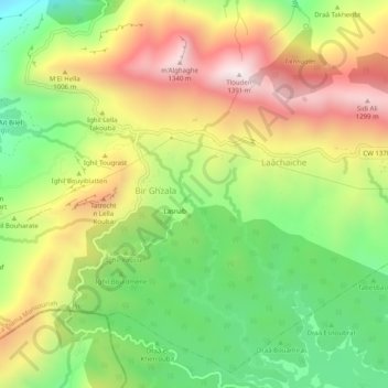 Mapa topográfico Mkhassel, altitud, relieve