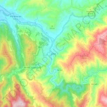 Mapa topográfico Góis, altitud, relieve