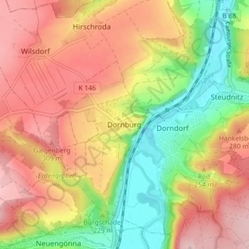 Mapa topográfico Dornburg, altitud, relieve