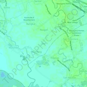 Mapa topográfico Taal, altitud, relieve