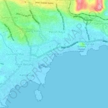 Mapa topográfico Bumi Waras, altitud, relieve