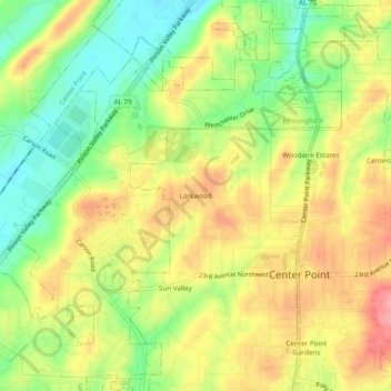 Mapa topográfico Larkwood, altitud, relieve