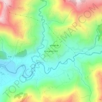 Mapa topográfico Kharanitar VDC, altitud, relieve