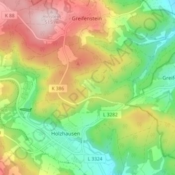 Mapa topográfico Elgershausen, altitud, relieve