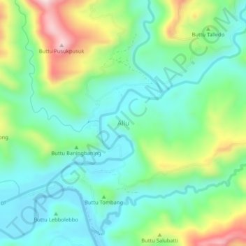 Mapa topográfico Allu, altitud, relieve
