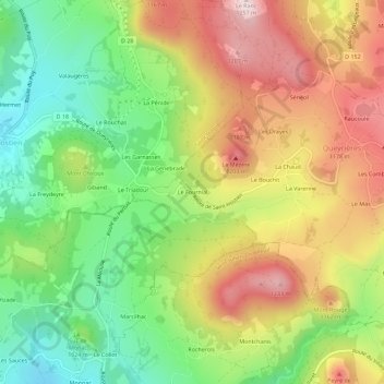 Mapa topográfico Le Fournial, altitud, relieve