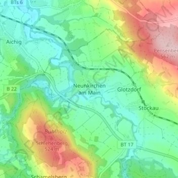 Mapa topográfico Neunkirchen am Main, altitud, relieve