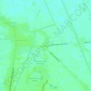 Mapa topográfico Sukajadi, altitud, relieve