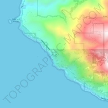 Mapa topográfico Gorda, altitud, relieve