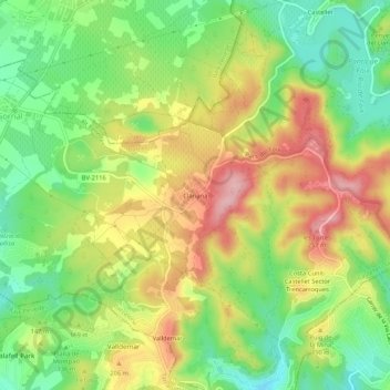 Mapa topográfico Clariana, altitud, relieve