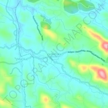 Mapa topográfico Vazhithala, altitud, relieve