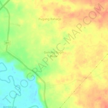 Mapa topográfico Gunung Sugih Besar, altitud, relieve