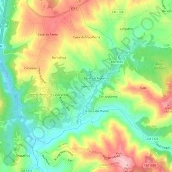 Mapa topográfico Sapeiros, altitud, relieve