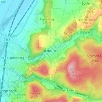 Mapa topográfico Bishausen, altitud, relieve