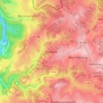 Mapa topográfico Önkfeld, altitud, relieve