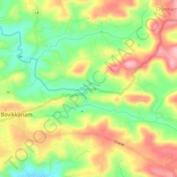 Mapa topográfico Muliyar, altitud, relieve