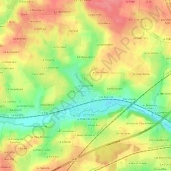 Mapa topográfico La Rouzinière, altitud, relieve