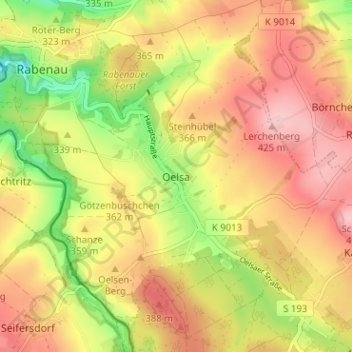 Mapa topográfico Oelsa, altitud, relieve