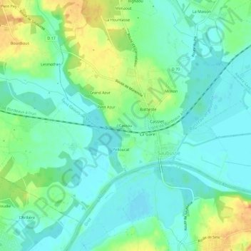 Mapa topográfico Cassou, altitud, relieve