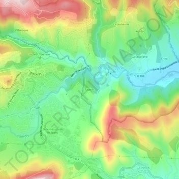 Mapa topográfico Tauléac, altitud, relieve