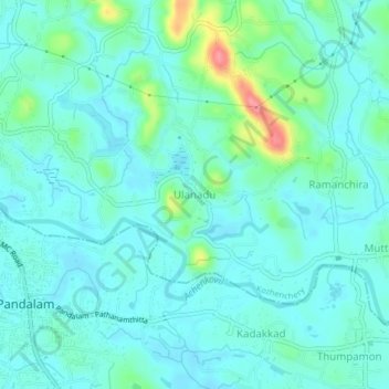 Mapa topográfico Ulanadu, altitud, relieve