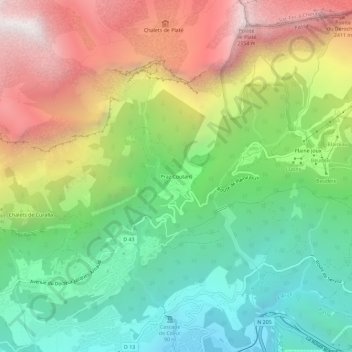 Mapa topográfico Praz Coutant, altitud, relieve
