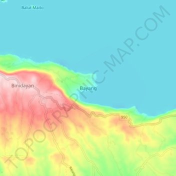 Mapa topográfico Bayang, altitud, relieve