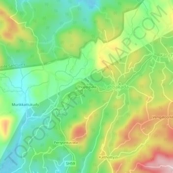 Mapa topográfico Thoppipala, altitud, relieve