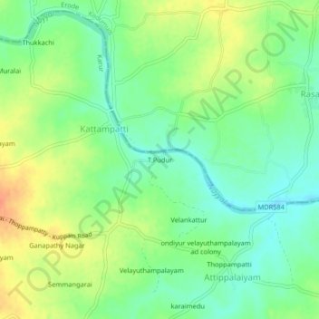 Mapa topográfico T.Pudur, altitud, relieve