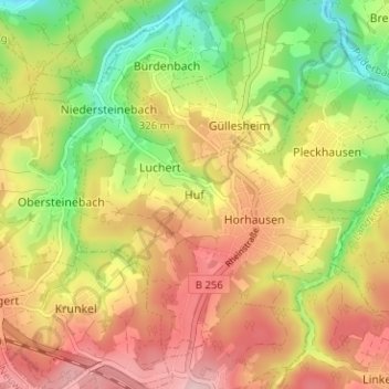 Mapa topográfico Huf, altitud, relieve