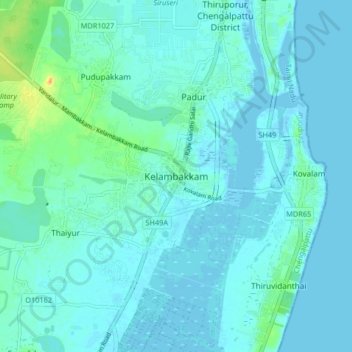 Mapa topográfico Kelambakkam, altitud, relieve
