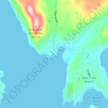 Mapa topográfico Olga, altitud, relieve