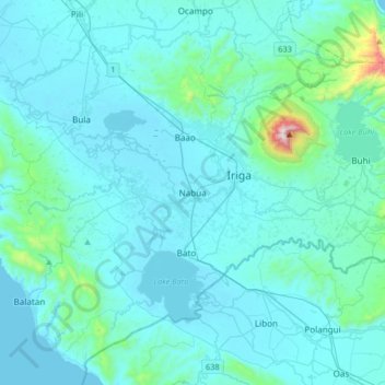 Mapa topográfico Nabua, altitud, relieve