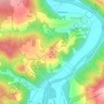 Mapa topográfico Krąg, altitud, relieve