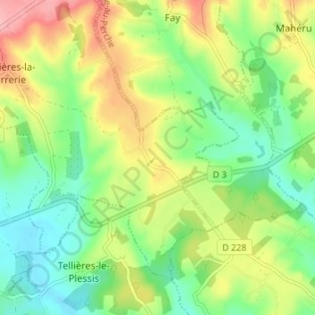 Mapa topográfico Le Petit Frêne, altitud, relieve