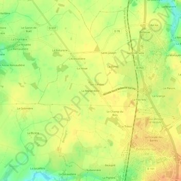 Mapa topográfico La Morandière, altitud, relieve