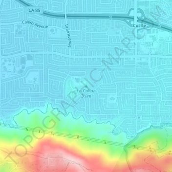 Mapa topográfico La Colina, altitud, relieve