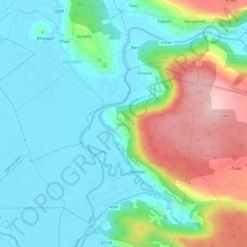 Mapa topográfico Vrabač, altitud, relieve