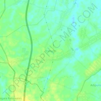 Mapa topográfico Trimurjo, altitud, relieve