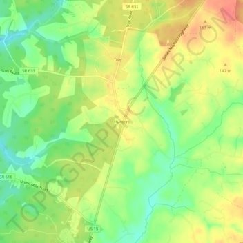 Mapa topográfico Hunters, altitud, relieve